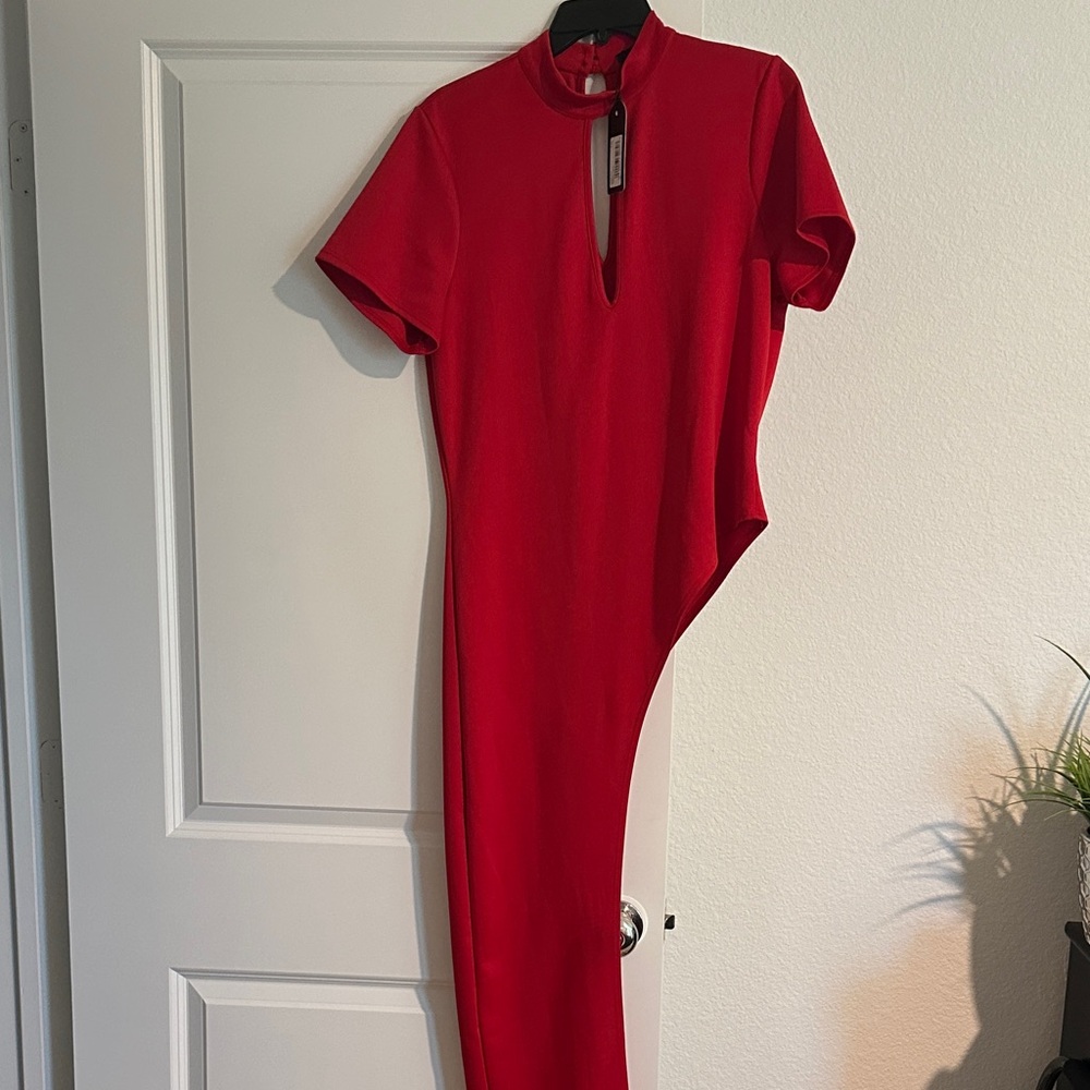 Elegant Red Women's Asymmetrical Keyhole Top -NWT
